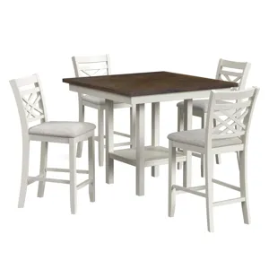 Brooks 5PC Counter Set with Table and 4 UPH Seat & Wood Back Chairs in Medium Brown & White
