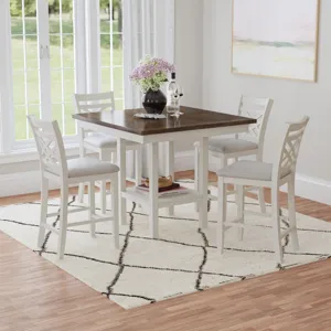 Brooks 5PC Counter Set with Table and 4 UPH Seat & Wood Back Chairs in Medium Brown & White