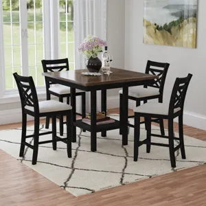 Brooks 5PC Counter Set with Table and 4 UPH Seat & Wood Back Chairs in Medium Brown & Black