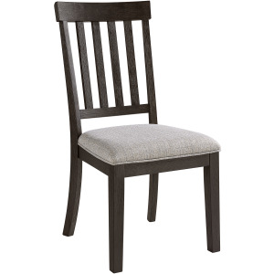 Broyhill Harley Dining Side Chair with Grey Fabric in Black