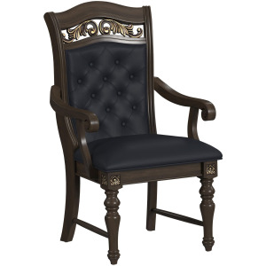 Brunswick Dining Arm Chair with Black PU in Mahogany