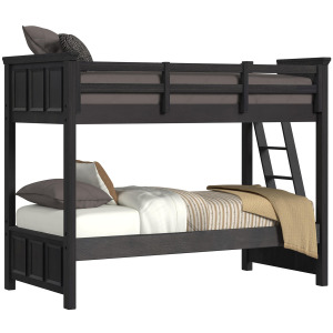 Hampton Kids Twin Over Twin Bunk with Ladder in Charcoal
