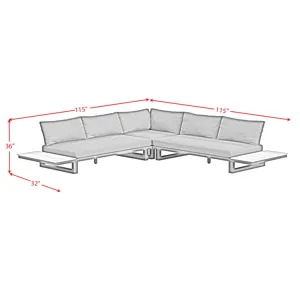 Cabana Three Piece Outdoor Living Set with Light Grey Olefin in Black