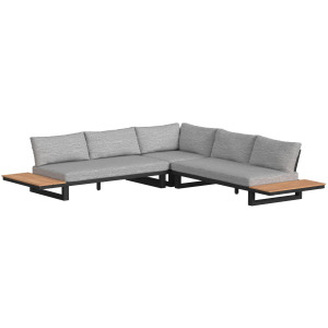 Cabana Three Piece Outdoor Living Set with Light Grey Olefin in Black