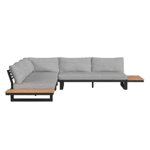 Cabana Three Piece Outdoor Living Set with Light Grey Olefin in Black