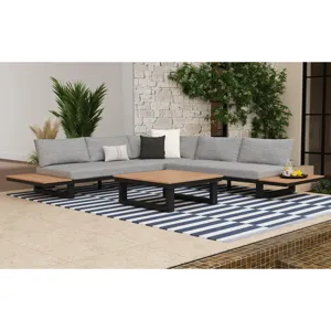 Cabana Three Piece Outdoor Living Set with Light Grey Olefin in Black