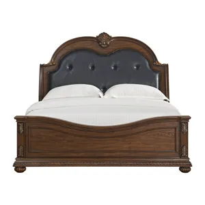 Cadenza King UPH Bed with Black PU in Brown