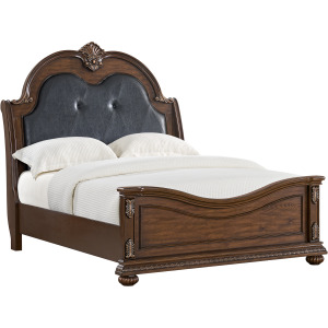 Cadenza Queen UPH Bed with Black PU in Brown