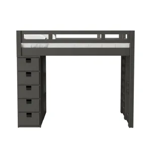 Cali Kids Complete Basic Loft Twin Bookcase Bed in Grey