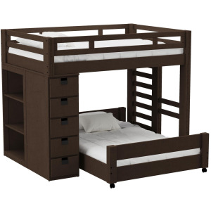 Cali Kids Complete Basic Loft Twin Over Full Bookcase Bed in Brown