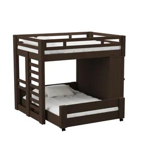 Cali Kids Complete Basic Loft Twin Over Full Desk Bed in Brown