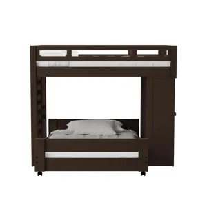 Cali Kids Complete Basic Loft Twin Over Full Desk Bed in Brown