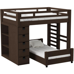 Cali Kids Complete Basic Loft Twin Over Twin Bookcase Bed in Brown