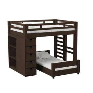 Cali Kids Complete Basic Loft Twin Over Twin Bookcase Bed in Brown