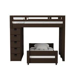 Cali Kids Complete Basic Loft Twin Over Twin Bookcase Bed in Brown