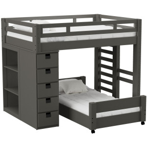 Cali Kids Complete Basic Loft Twin Over Twin Bookcase Bed in Grey