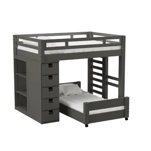 Cali Kids Complete Basic Loft Twin Over Twin Bookcase Bed in Grey