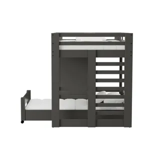 Cali Kids Complete Basic Loft Twin Over Twin Bookcase Bed in Grey