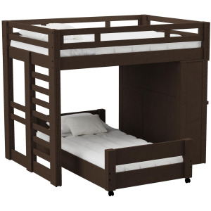 Cali Kids Complete Basic Loft Twin Over Twin Desk Bed in Brown