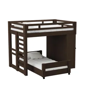 Cali Kids Complete Basic Loft Twin Over Twin Desk Bed in Brown