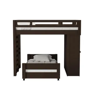 Cali Kids Complete Basic Loft Twin Over Twin Desk Bed in Brown