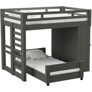 Cali Kids Complete Basic Loft Twin Over Twin Desk Bed in Grey