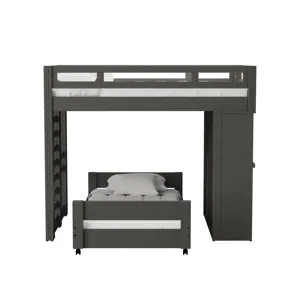 Cali Kids Complete Basic Loft Twin Over Twin Desk Bed in Grey