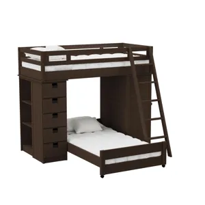 Cali Kids Complete Super Loft Twin Over Twin Bed in Brown