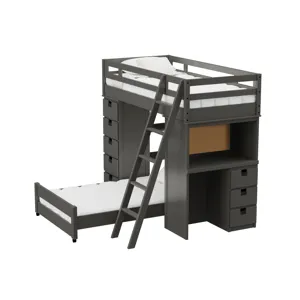 Cali Kids Complete Super Loft Twin Over Twin Bed in Grey