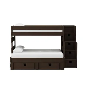 Cali Kids Complete Twin Over Full Bunk With Staircase and Trundle in Brown