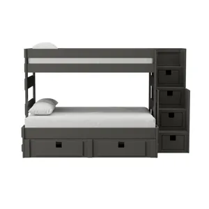 Cali Kids Complete Twin Over Full Bunk With Staircase and Trundle in Grey