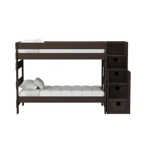 Cali Kids Complete Twin Over Twin Bunk With Staircase in Brown