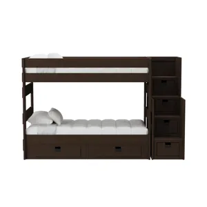 Cali Kids Complete Twin Over Twin Bunk With Staircase and Trundle in Brown
