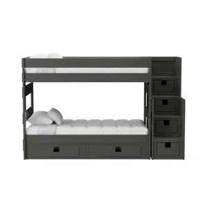 Cali Kids Complete Twin Over Twin Bunk With Staircase and Trundle in Grey