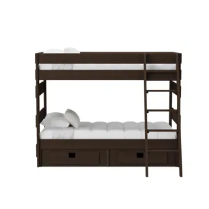 Cali Kids Complete Twin Over Twin Bunk With Ladder and Trundle in Brown