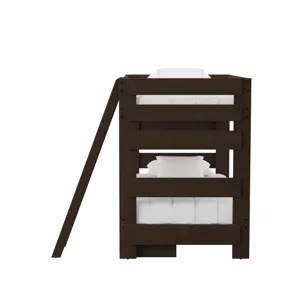 Cali Kids Complete Twin Over Twin Bunk With Ladder and Trundle in Brown