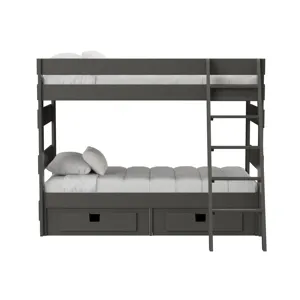 Cali Kids Complete Twin Over Twin Bunk With Ladder and Trundle in Grey