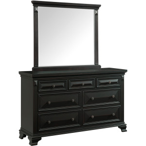Calloway 7-Drawer Dresser w/ Mirror Set in Antique Black
