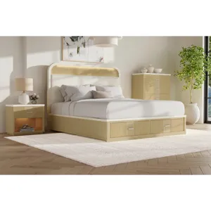 Cambrie Nightstand with Light and USBC in Off-White and Natural