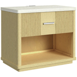 Cambrie Nightstand with Light and USBC in Off-White and Natural