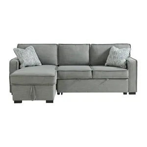 Caracas Sectional Sleeper Chofa with Pull Bed, Drop Table & USB in Palmer Grey