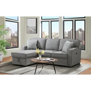 Caracas Sectional Sleeper Chofa with Pull Bed, Drop Table & USB in Palmer Grey