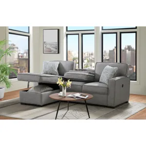 Caracas Sectional Sleeper Chofa with Pull Bed, Drop Table & USB in Palmer Grey