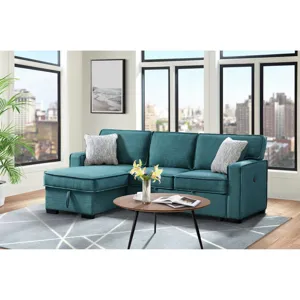 Caracas Sectional Sleeper Chofa with Pull Bed, Drop Table & USB in Palmer Teal