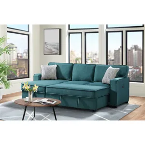 Caracas Sectional Sleeper Chofa with Pull Bed, Drop Table & USB in Palmer Teal