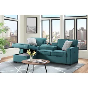 Caracas Sectional Sleeper Chofa with Pull Bed, Drop Table & USB in Palmer Teal