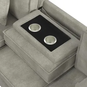 Caracas Sectional Sleeper Chofa with Pull Bed, Drop Table & USB in Flex Dove