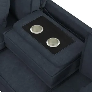 Caracas Sectional Sleeper Chofa with Pull Bed, Drop Table & USB in Eclipse Blue