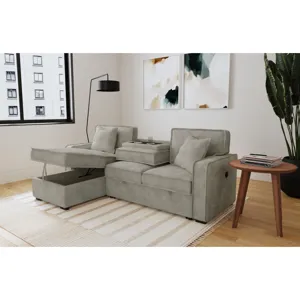 Caracas Sectional Sleeper Chofa with Pull Bed, Drop Table & USB in Flex Dove