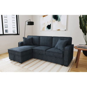 Caracas Sectional Sleeper Chofa with Pull Bed, Drop Table & USB in Eclipse Blue